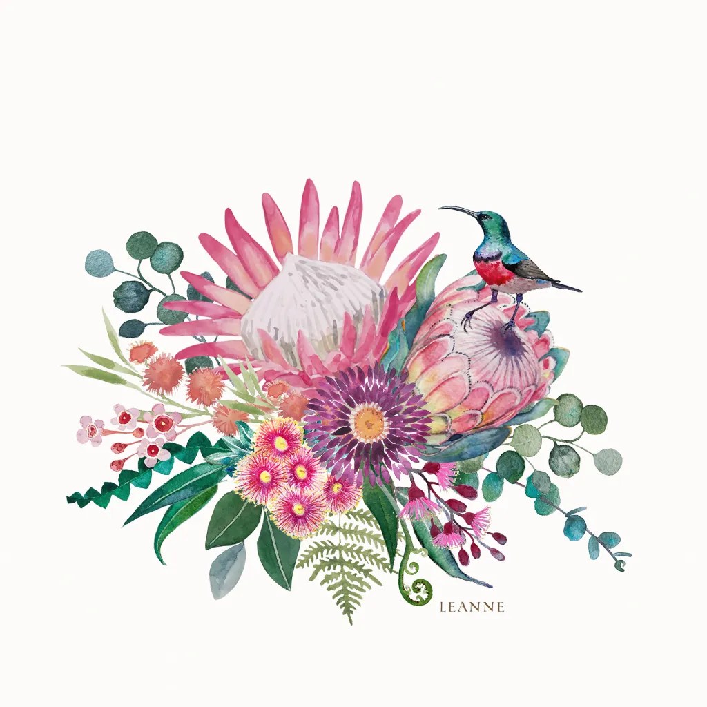 sunbird protea painting
